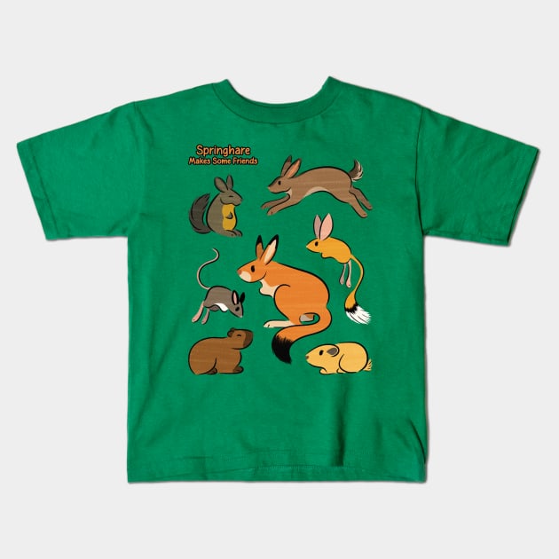 Springhare Makes Some Friends Kids T-Shirt by DeguArts